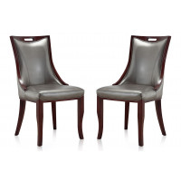 Manhattan Comfort DC002-SV Emperor Silver and Walnut Faux Leather Dining Chair (Set of Two)